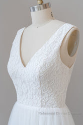 Long A-line Straps V-neck Chiffon Open Back Wedding Dresses